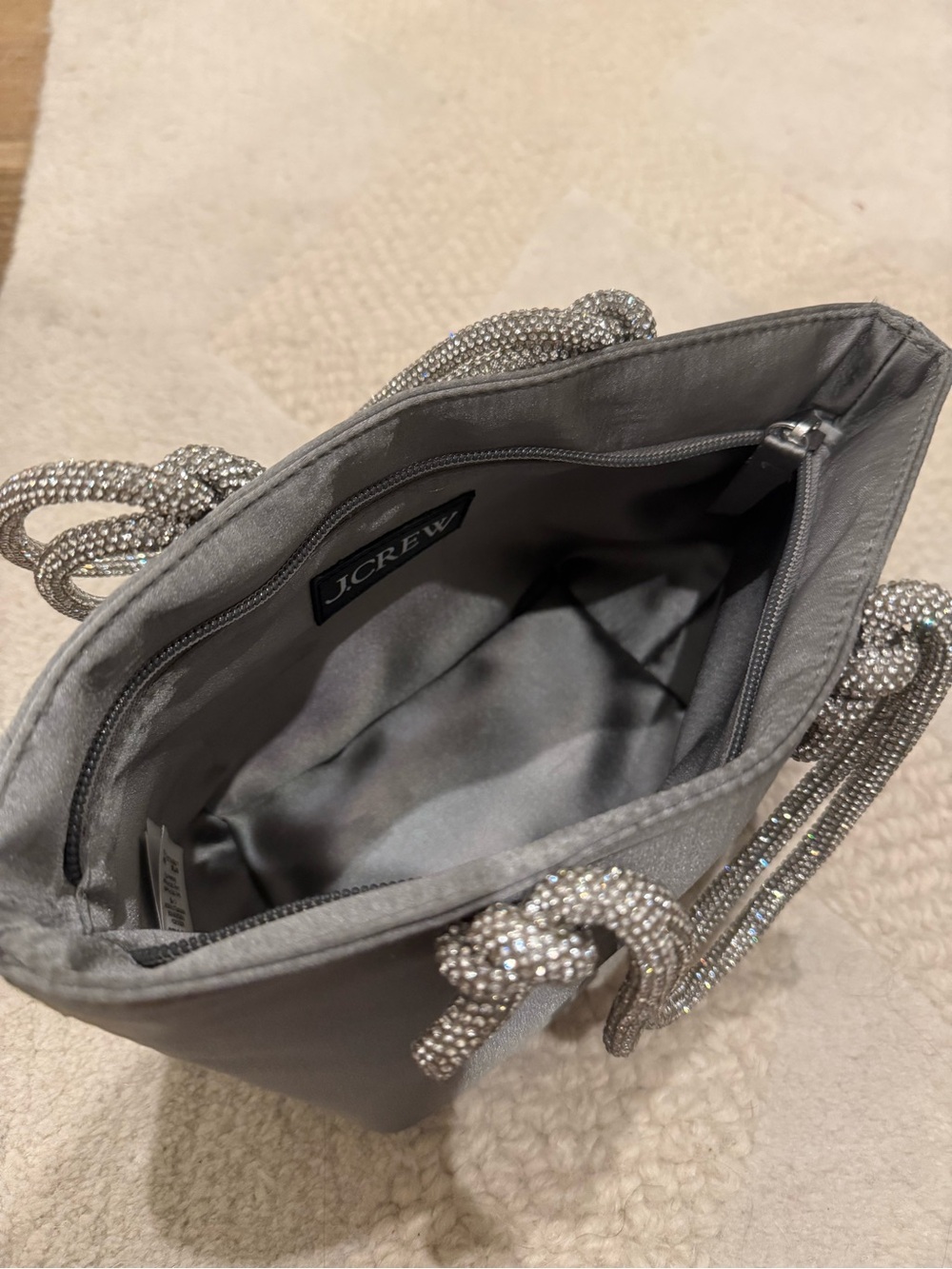 Jcrew Metallic Gray Bag with Rhinestone Rope Handles - Picture 7 of 8